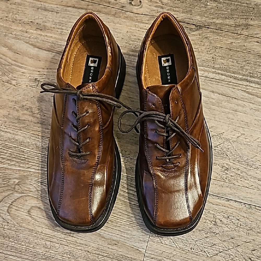 Brown Shoe Leather Men's Laced Up Oxfords